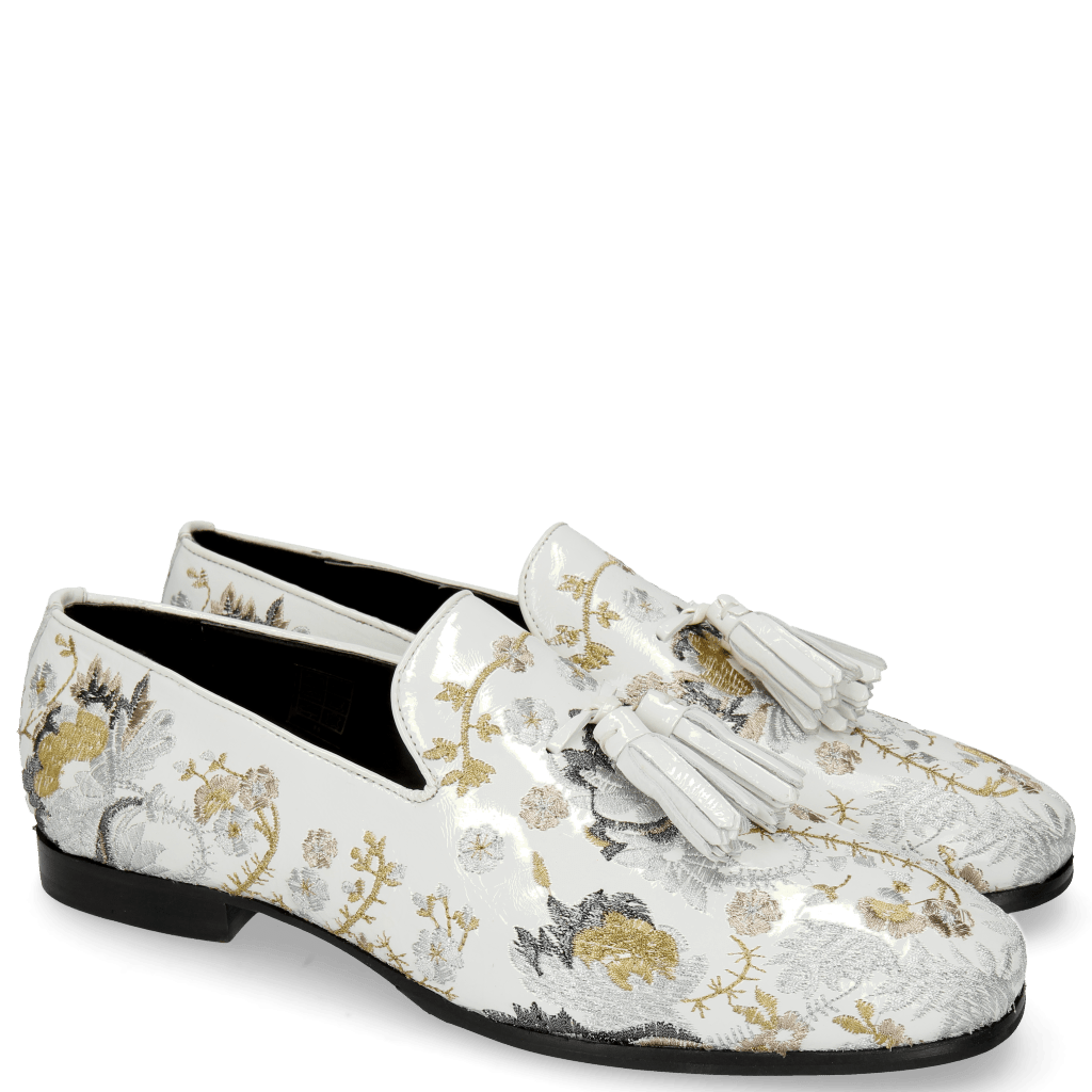 Loafers Clive 6 Soft Patent White Embrodery Multi
