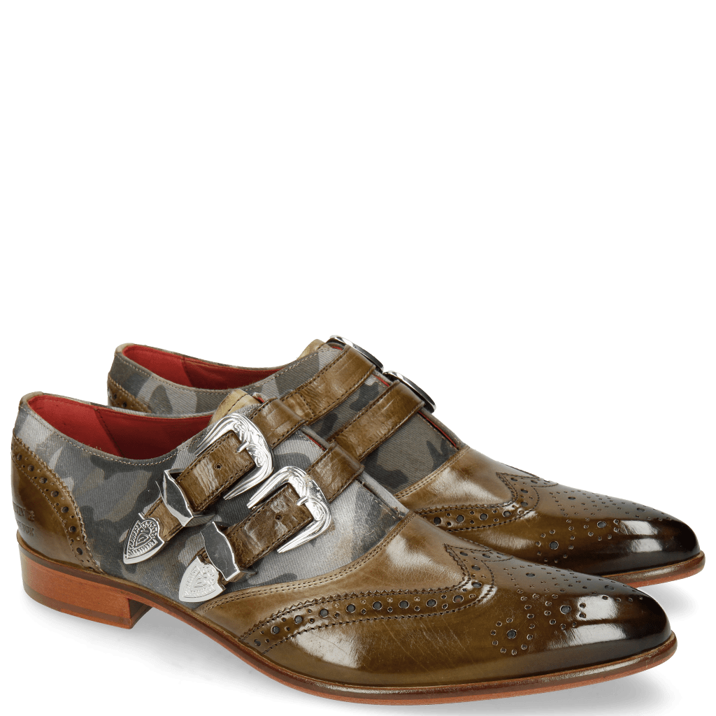 Monk Schuhe Toni 28 Olive Salvia Textile Camo Buckle