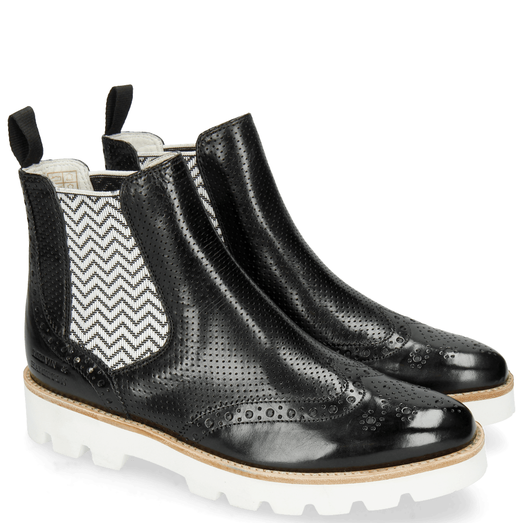 Stiefeletten Selina 6 Perfo Black Elastic Zigzag White
