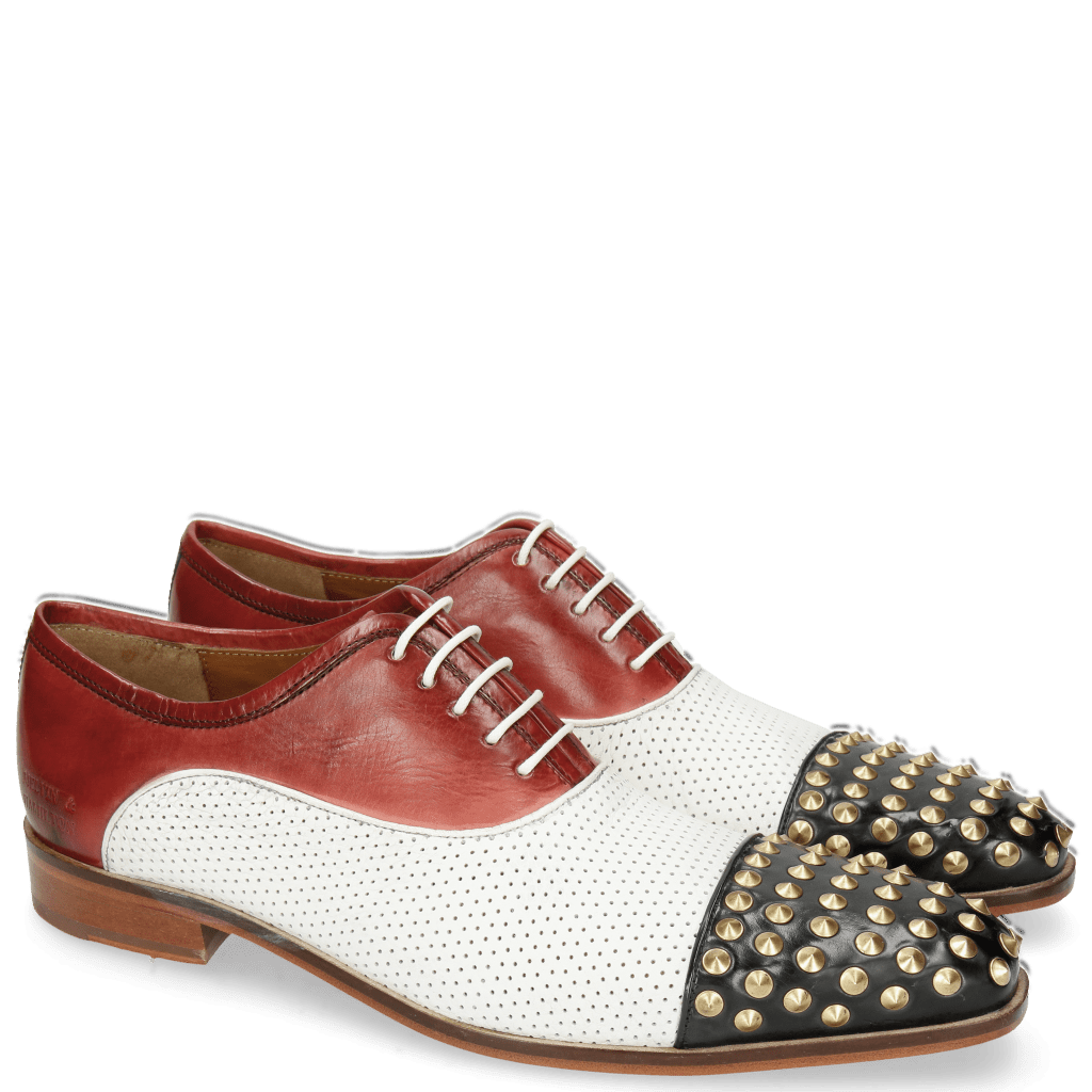 Oxford Schuhe Lance 23 Black Milled Perfo White Ruby Bluette Rivets Gold