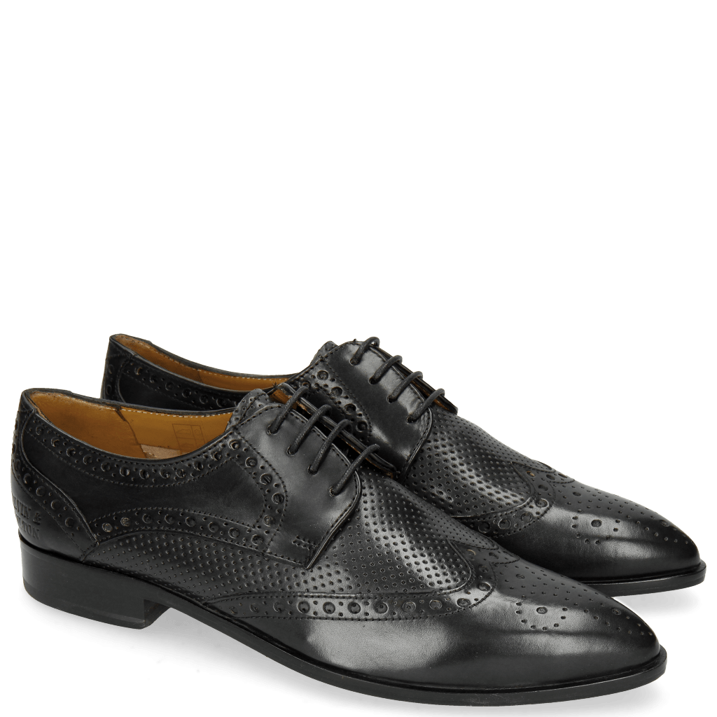 Derby Schuhe Jessy 6 Perfo Black Rich Tan Collar