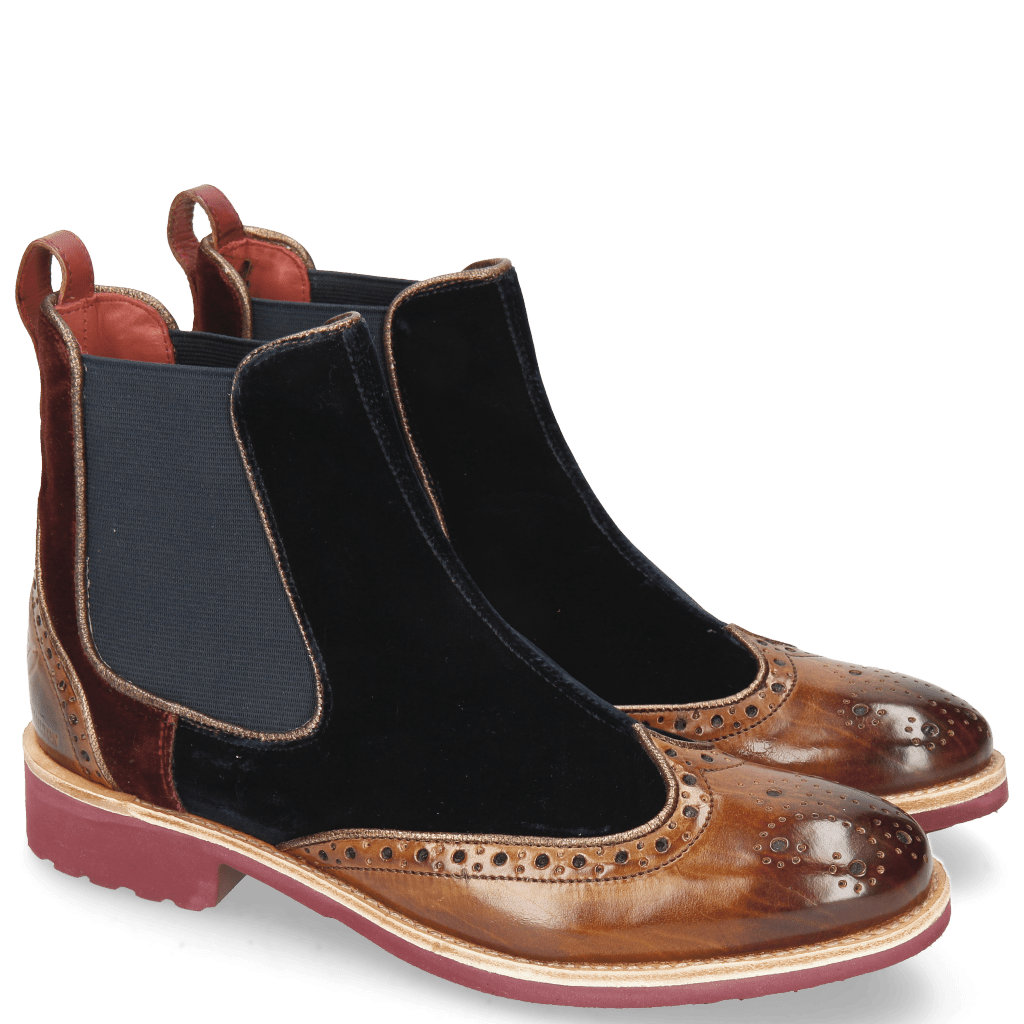Stiefeletten Amelie 43 Velluto Tan Midnight Wine Binding Nappa Aztek Bronze