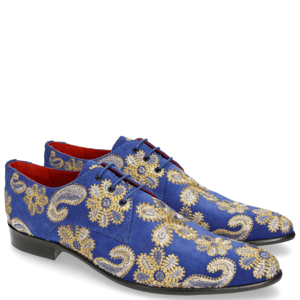 Derby Schuhe Toni 1 Suede Electric Blue Embrodery Paisley