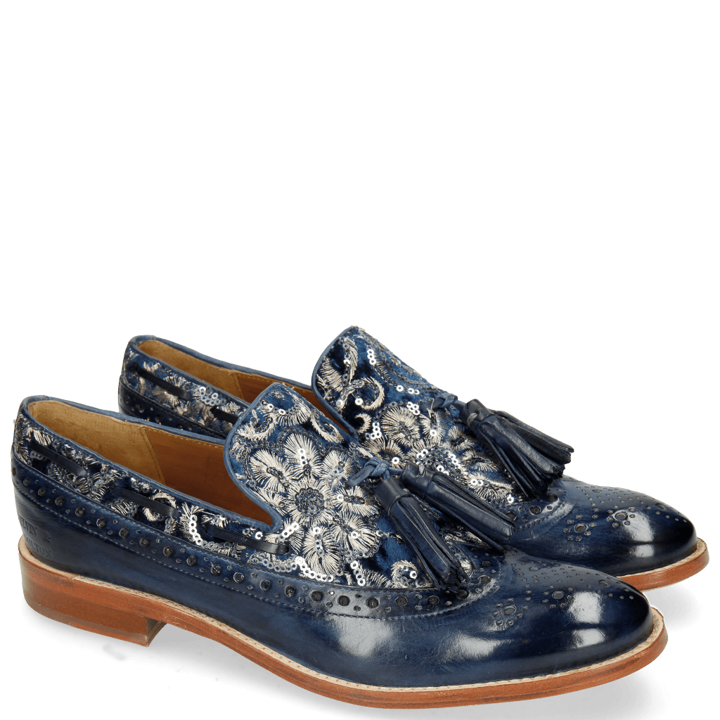 Loafers Amelie 60 Marine Textile Zardosi Blue