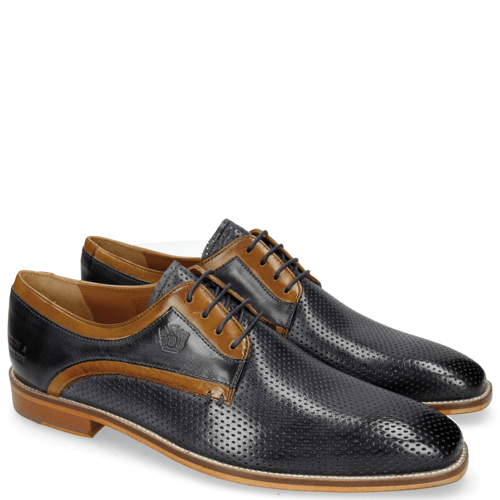 Derby Schuhe Alex 10 Berlin Perfo Navy Berlin Tan