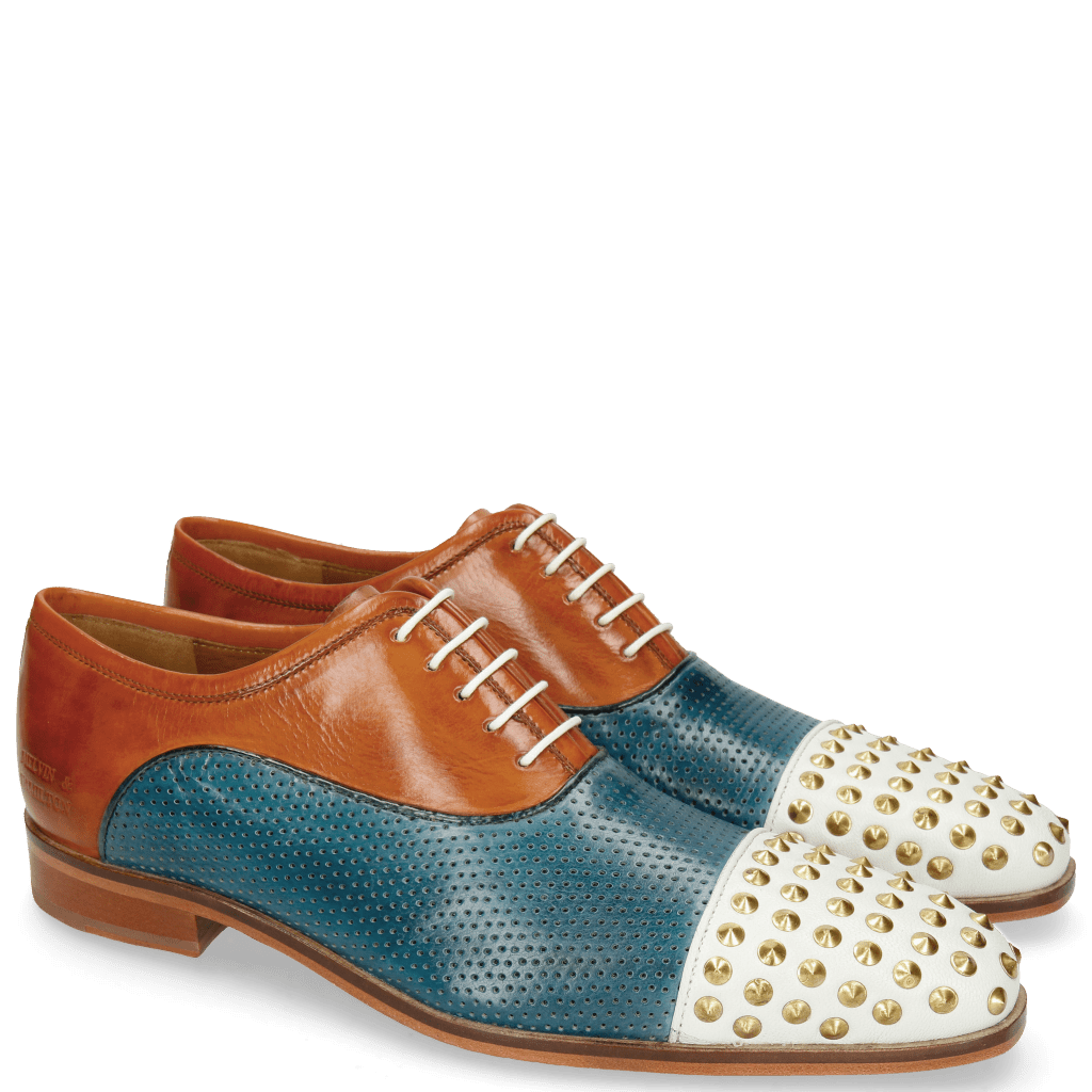 Oxford Schuhe Lance 23 Venice White Perfo Mid Blue Tibet Sol Rivets