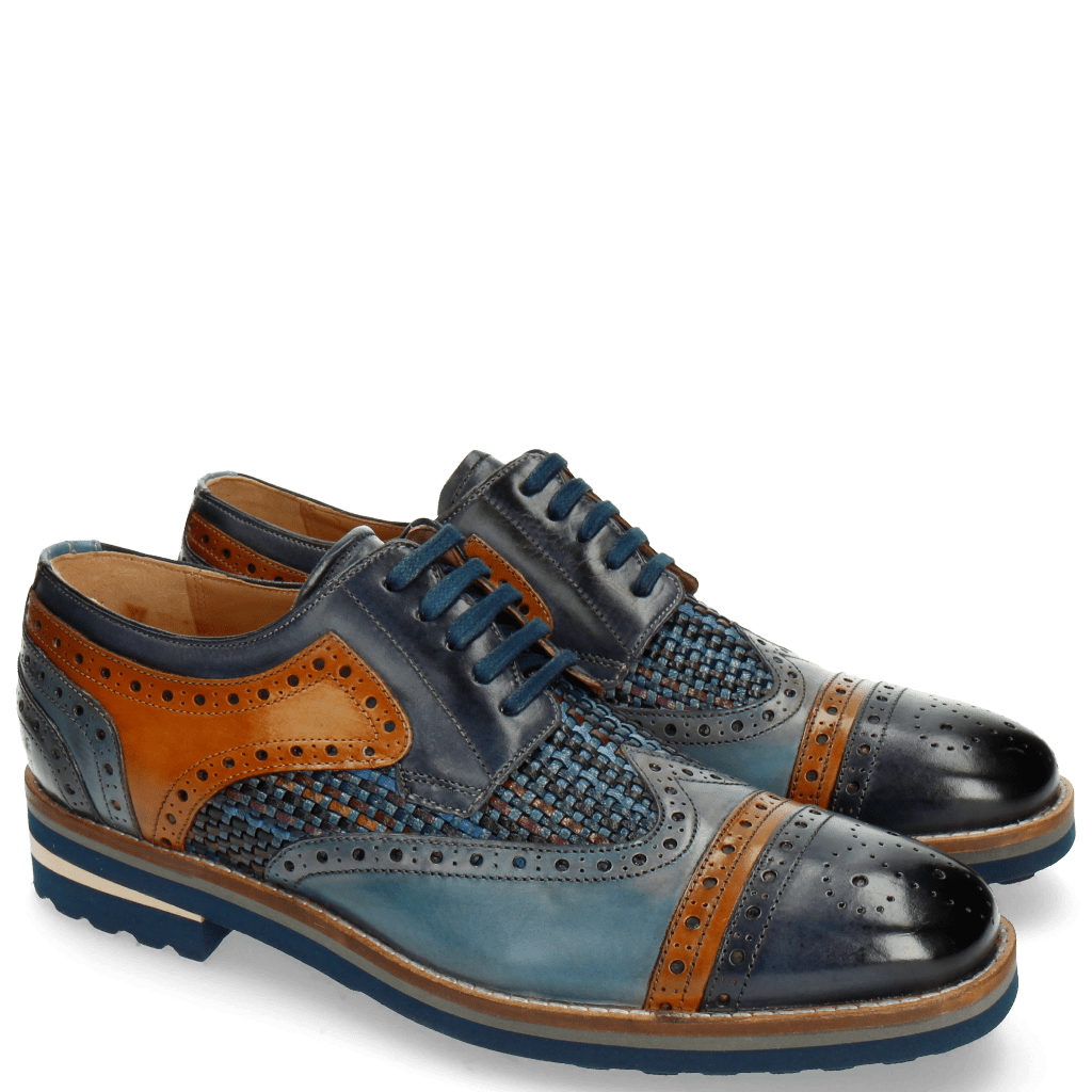 Derby Schuhe Phil 10 Woven Navy Tan Moroccan Blue Harrisburg Blue
