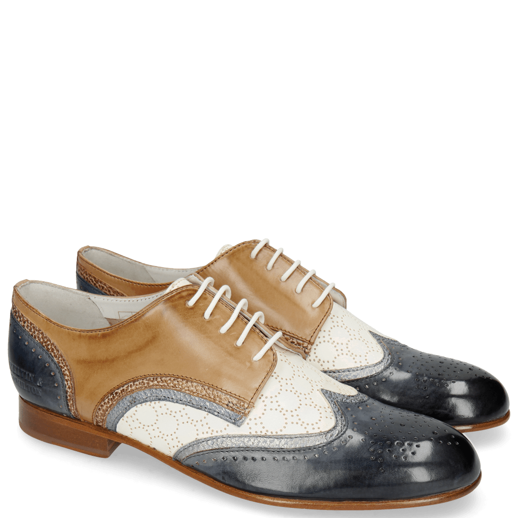 Derby Schuhe Sally 15 Moroccan Blue Silver Vegas Perfo White Make Up