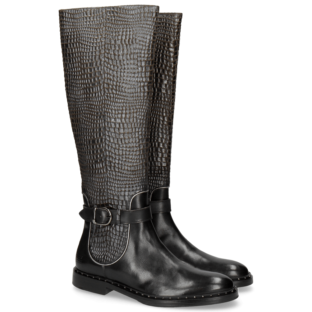 Stiefel Sally 59 Black Wellington Lead Binding Silver