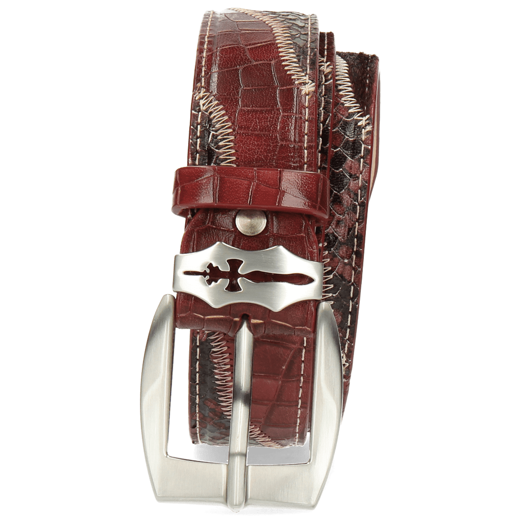 Gürtel Larry 2 Hair On Crock Snake Burgundy Sword Buckle
