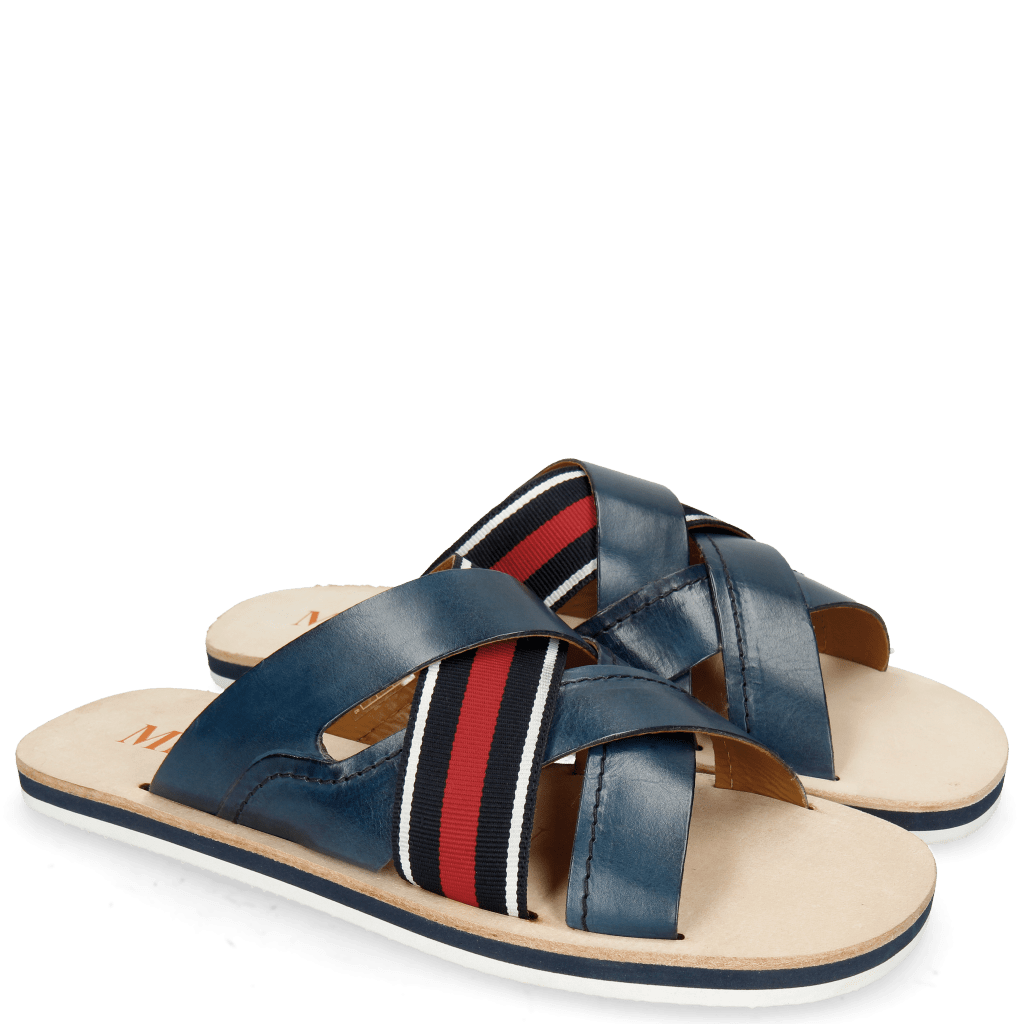 navy and red sandals