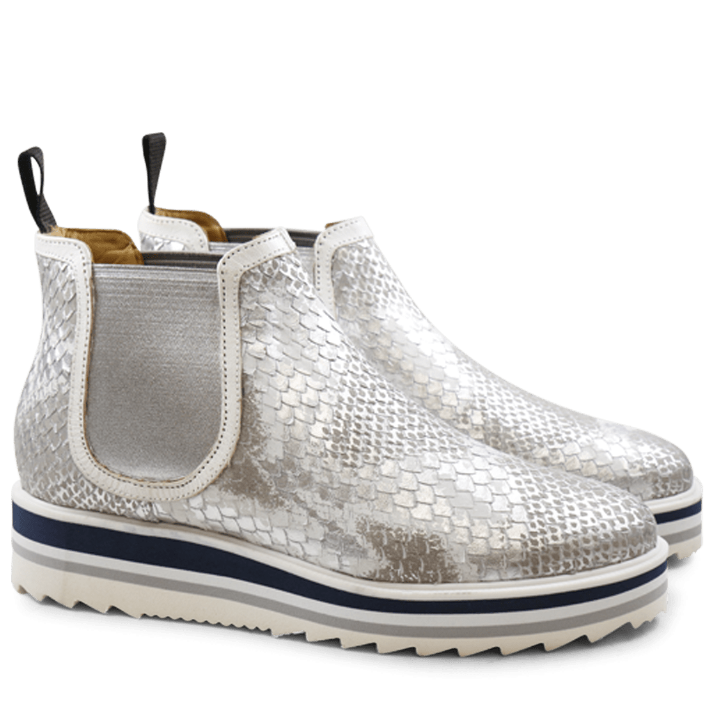 Noemi 4 Italian Snake Silver Binding White Elastic Silver