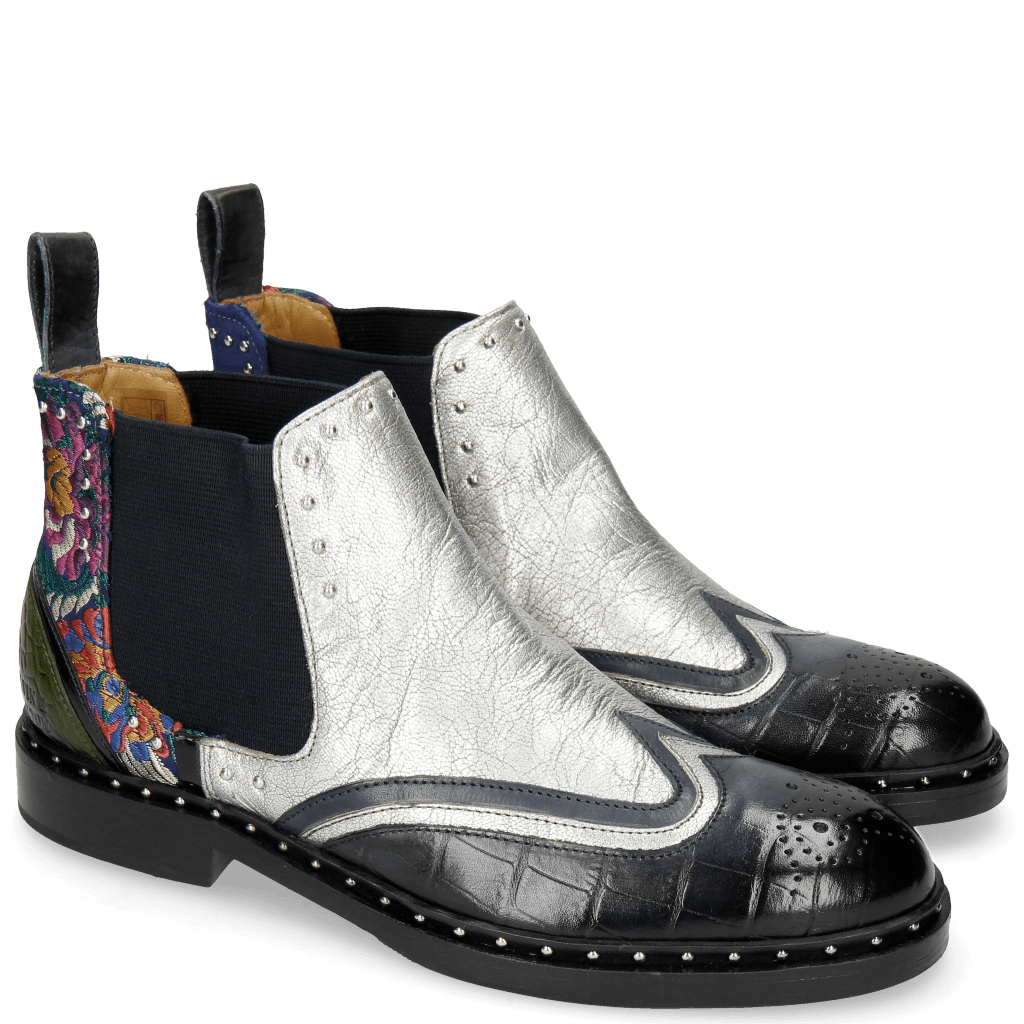 Ankle boots Sally 73 Big Croco Navy Ultra Green Nappa Aztek Silver Welt Rivets