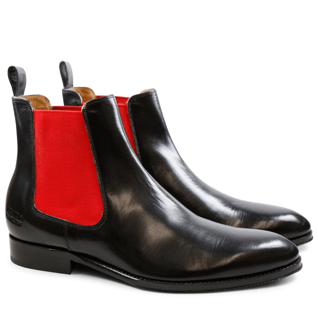 black chelsea boots with red elastic