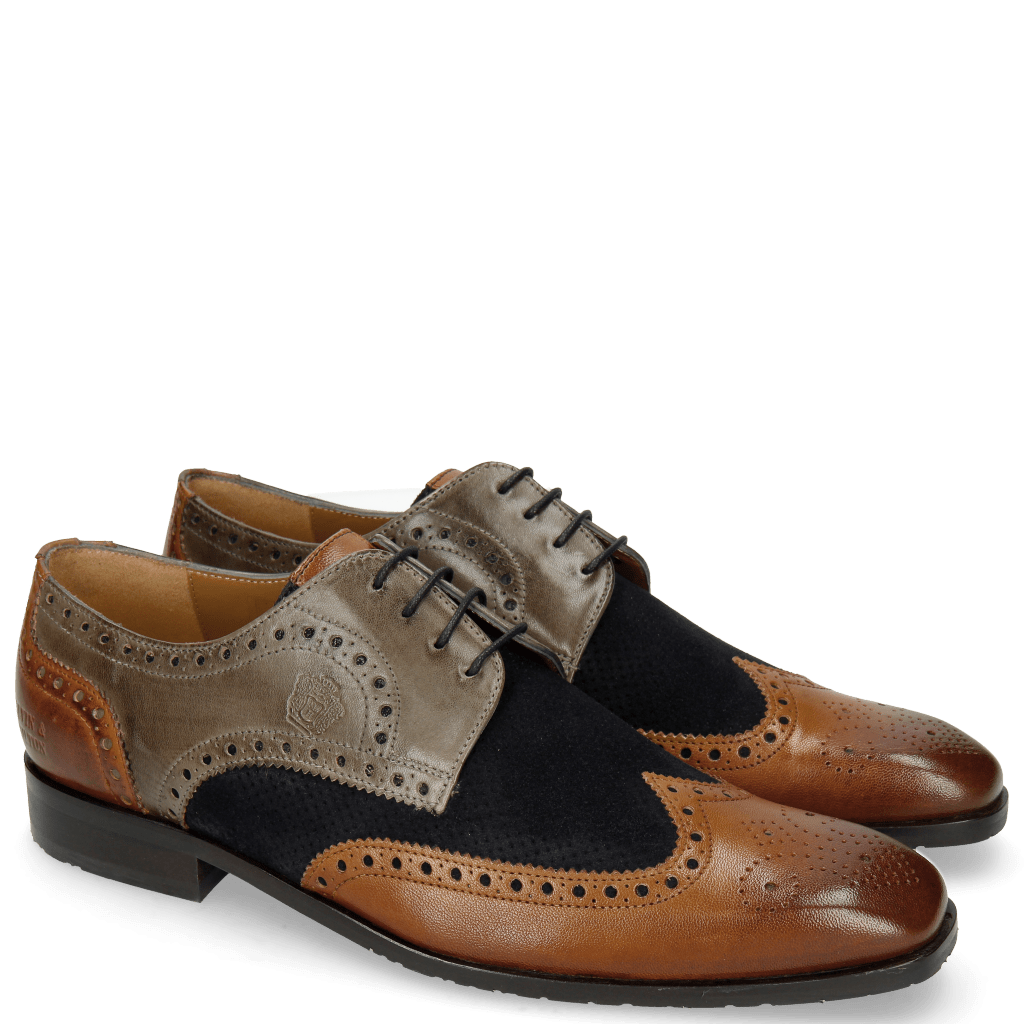 Derby shoes Xander 5 Rio Wood Stone Suede Pattini Perfo Navy