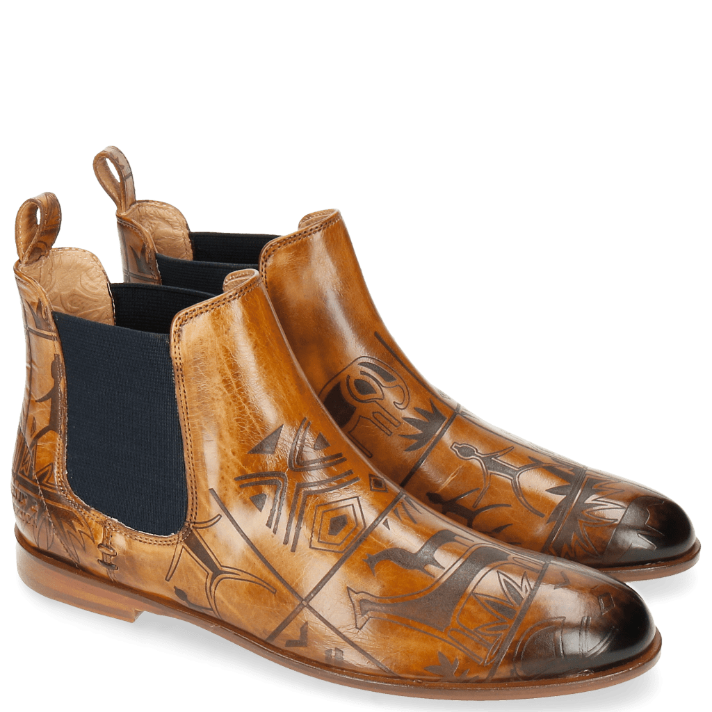 Susan 10 A Folk Laser Tan Elastic Navy Melvin Hamilton