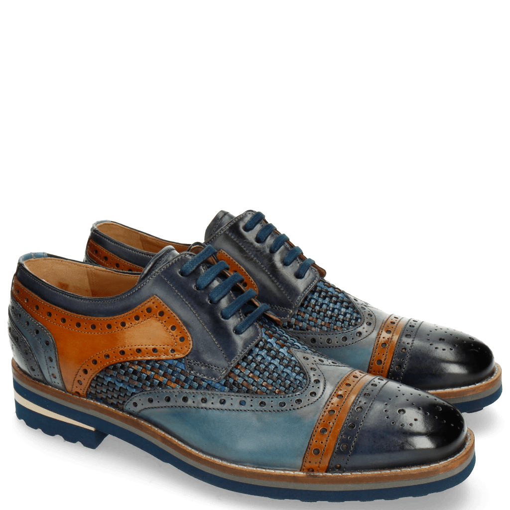 Derby shoes Phil 10 Woven Navy Tan Moroccan Blue Harrisburg Blue