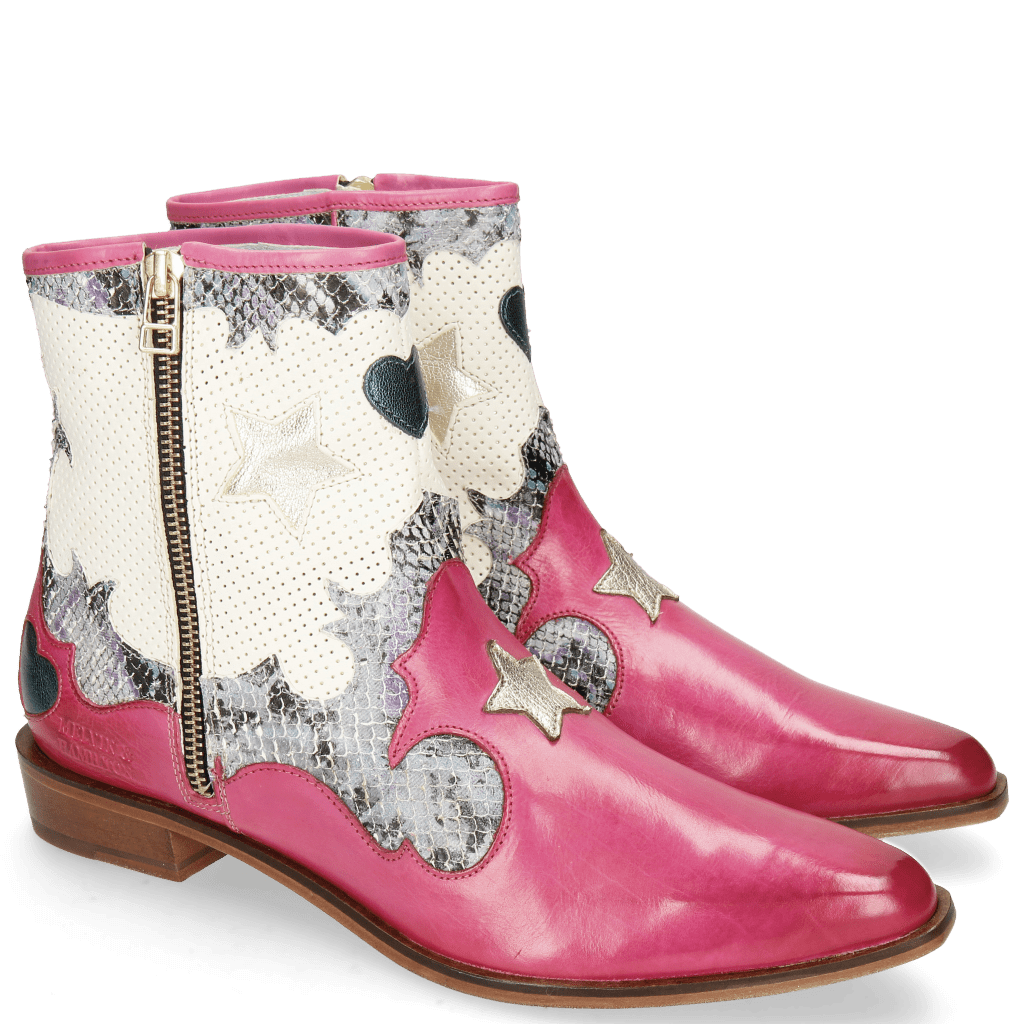 Ankle boots Marlin 12 Vegas Dark Pink Snake Multi Perfo White
