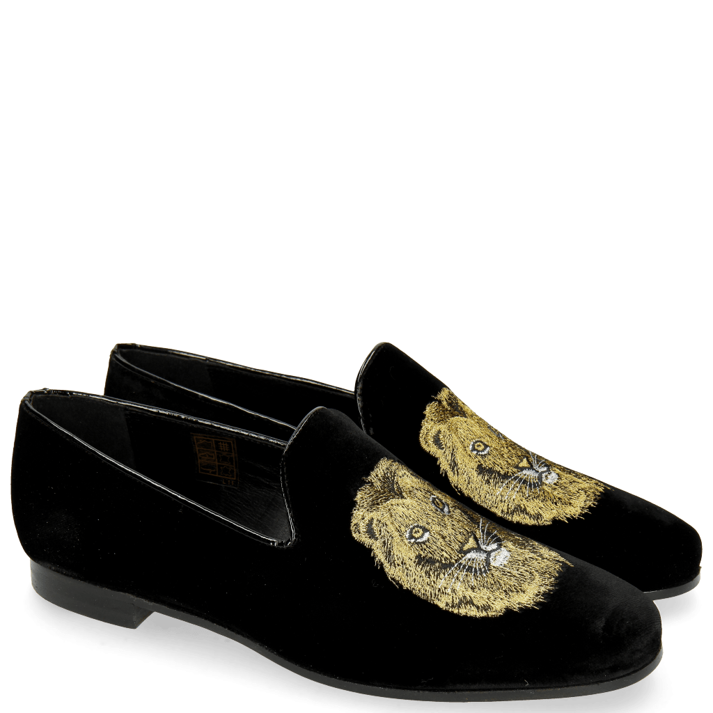 Loafers Scarlett 6 Velluto Black Embroidery Lion