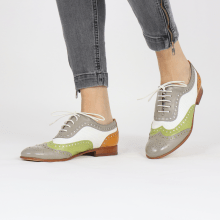 Oxford shoes Sally 97 Salerno Light Grey Mint Orange Nappa Perfo White