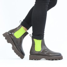 Ankle boots Megan 3R Espresso Elastic Ribbed Light Green