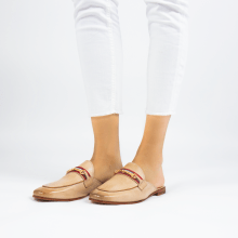 Mules Scarlett 46 Glove Nappa Ivory Tan Trim Gold