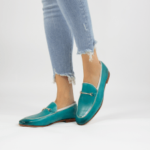 Loafers Scarlett 47 Pisa Turquoise Nappa Binding White Trim Gold