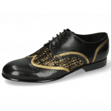 Derby shoes Sally 15 Black Venito Gold Textile Tweed Black Gold