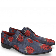 Derby shoes Toni 1 Suede Check Navy Embroidery Roses