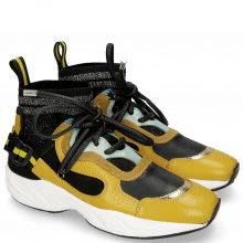 Sneakers Mandy 1 Milled Yellow Cromia Gold Nappa Black Suede Pattini Mustic