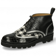 Ankle boots Sally 30 Crock Black Nappa Aztek Silver Textile Tweed Black White