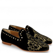Loafers Clive 14 Velluto Black Embroidery Ethnic Gold