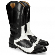 Boots Marlin 36 Black Soft Patent White Stitching Black