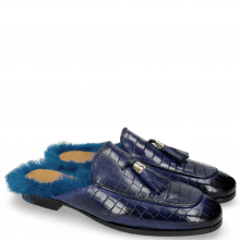 Mules Clive 5 Crock Midnight Blue Fur Long Turquoise