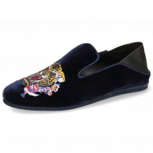 Loafers Scarlett 37 Velluto Midnight Nappa Black Embroidery Tiger