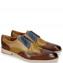 Derby shoes Leonardo 20 Baby Croco Wood Perfo Olivine Dice Electric Blue Nude