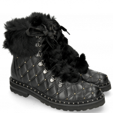 Ankle boots Bonnie 17 Nappa Black Fur Gold Rivets Velvet