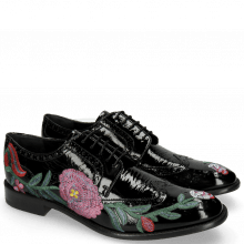Derby shoes Eddy 38 Soft Patent Black Embroidery Flowers