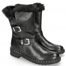 Ankle boots Bonnie 21 Nappa Black Sword Buckle Collar Fur