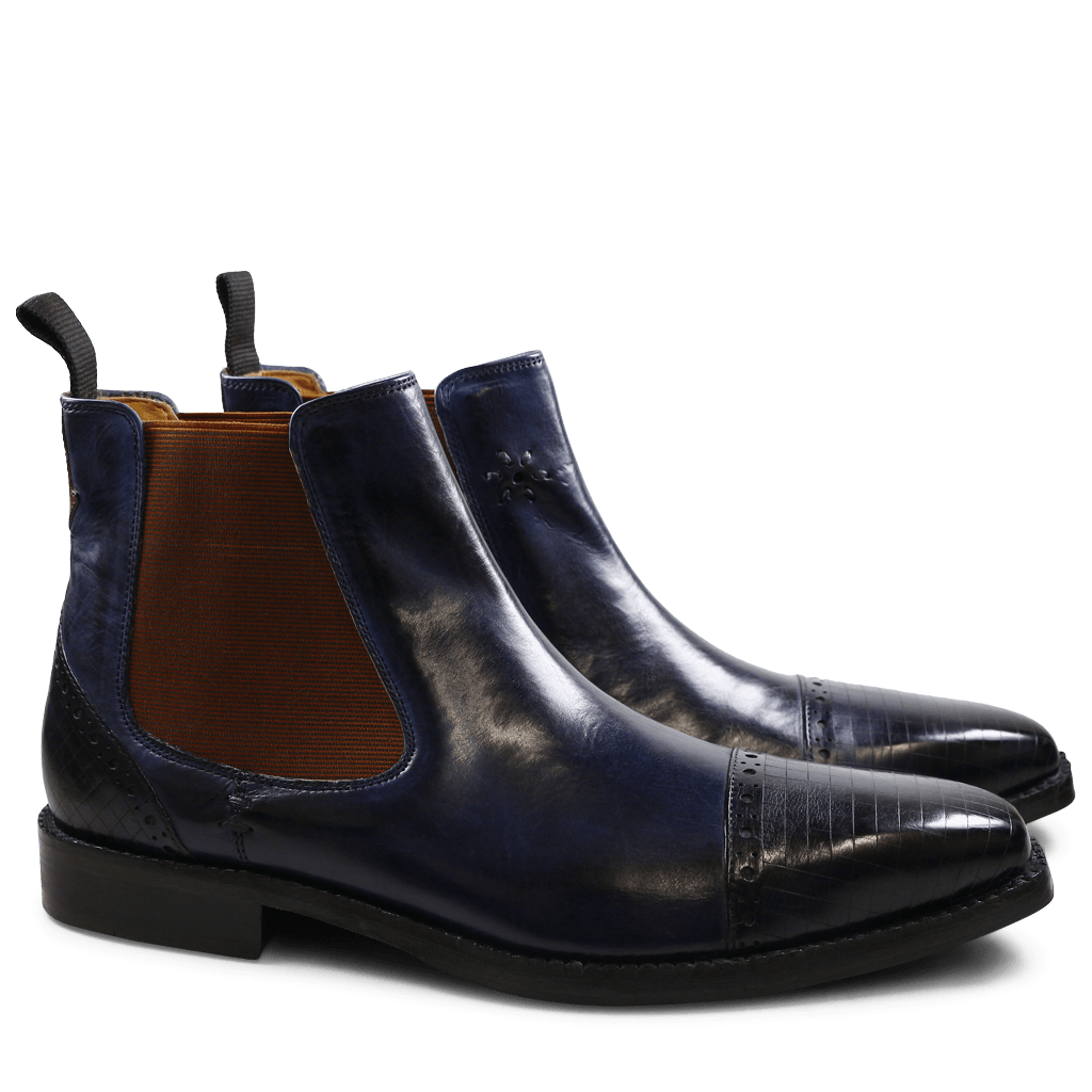 Bottines Nicolas 5 Navy Back Arrow Tan Flower Beige