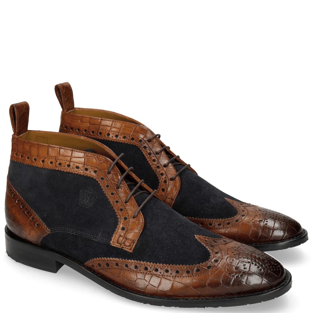Bottines Victor 7 Venice Crock Mid Brown Suede Pattini Navy