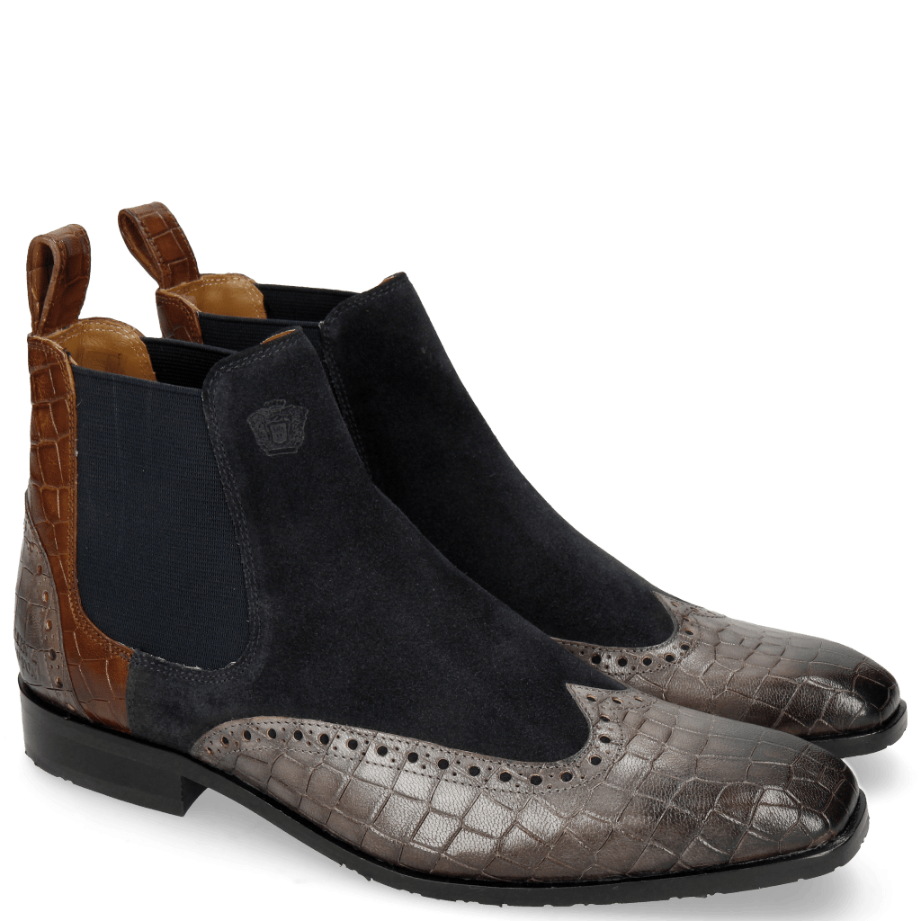 Bottines Rico 12 Venice Crock Stone Suede Pattini Perfo Navy Mid Brown