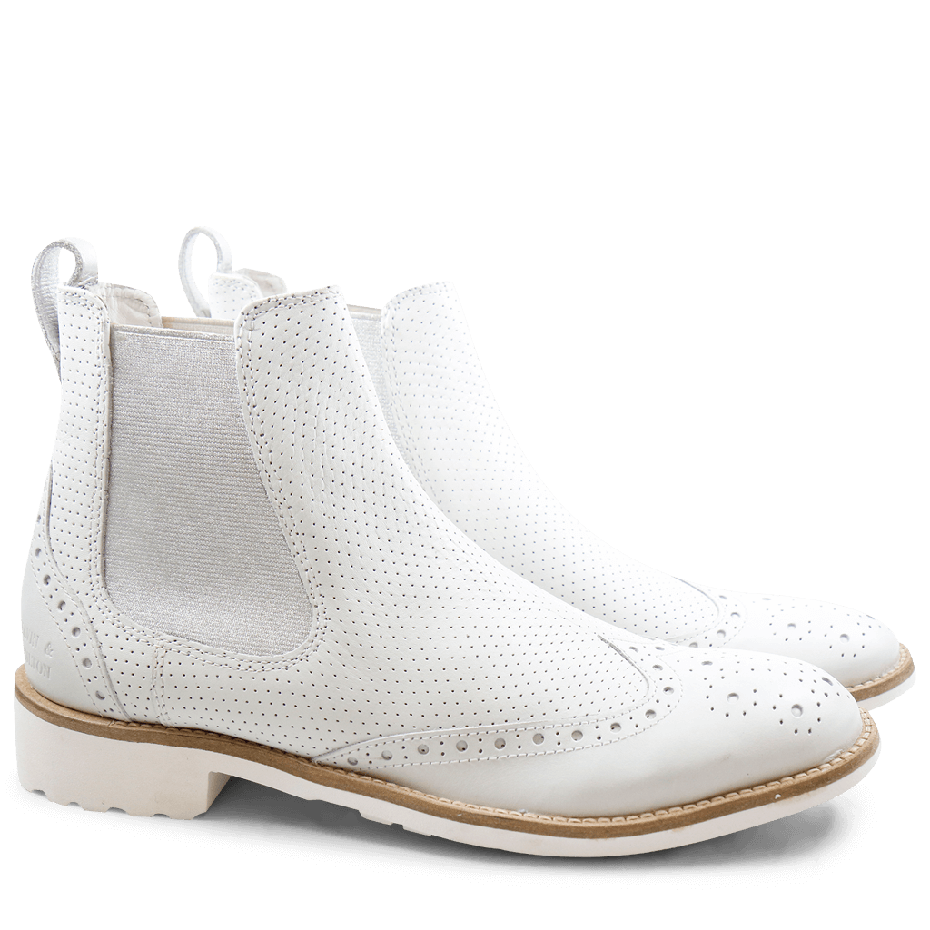 Bottines Ella 5 Powder White Perfo White Laminato Silver Elastic Silver Rook D White