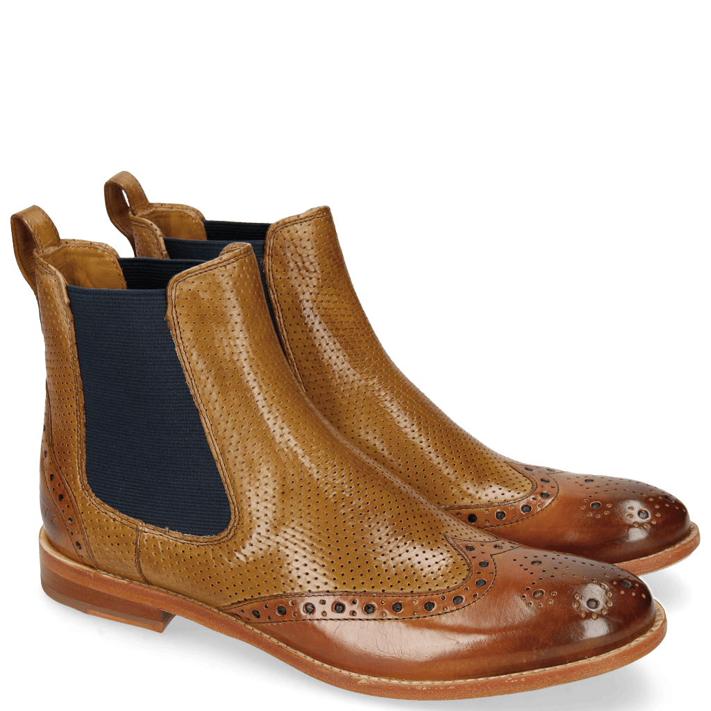 Bottines Amelie 5 Tan Perfo Sand Elastic Navy