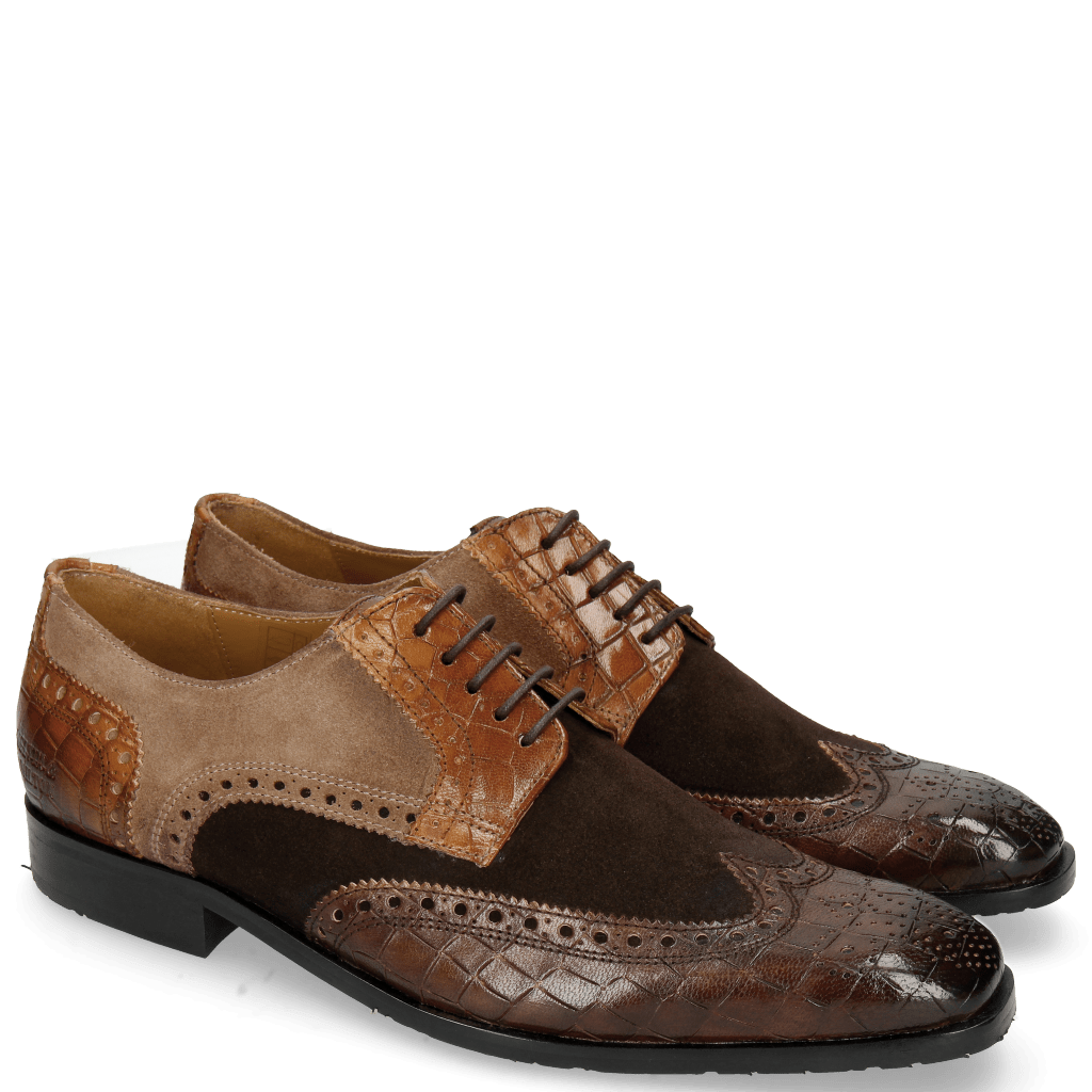 Derbies Rico 16 Venice Crock Dark Brown Wood Suede Pattini Brown Cognac