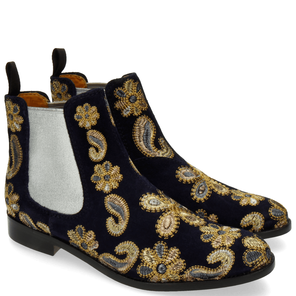 Bottines Roberta 8 Suede Blue 111 Embrodery Paisley