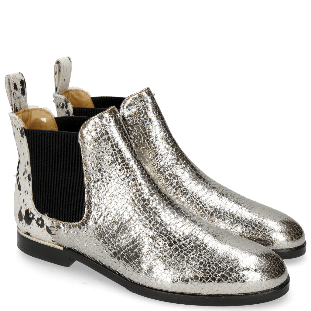 Bottines Susan 37 Cromia Gunmetal Hairon Jersey Metallic Black White