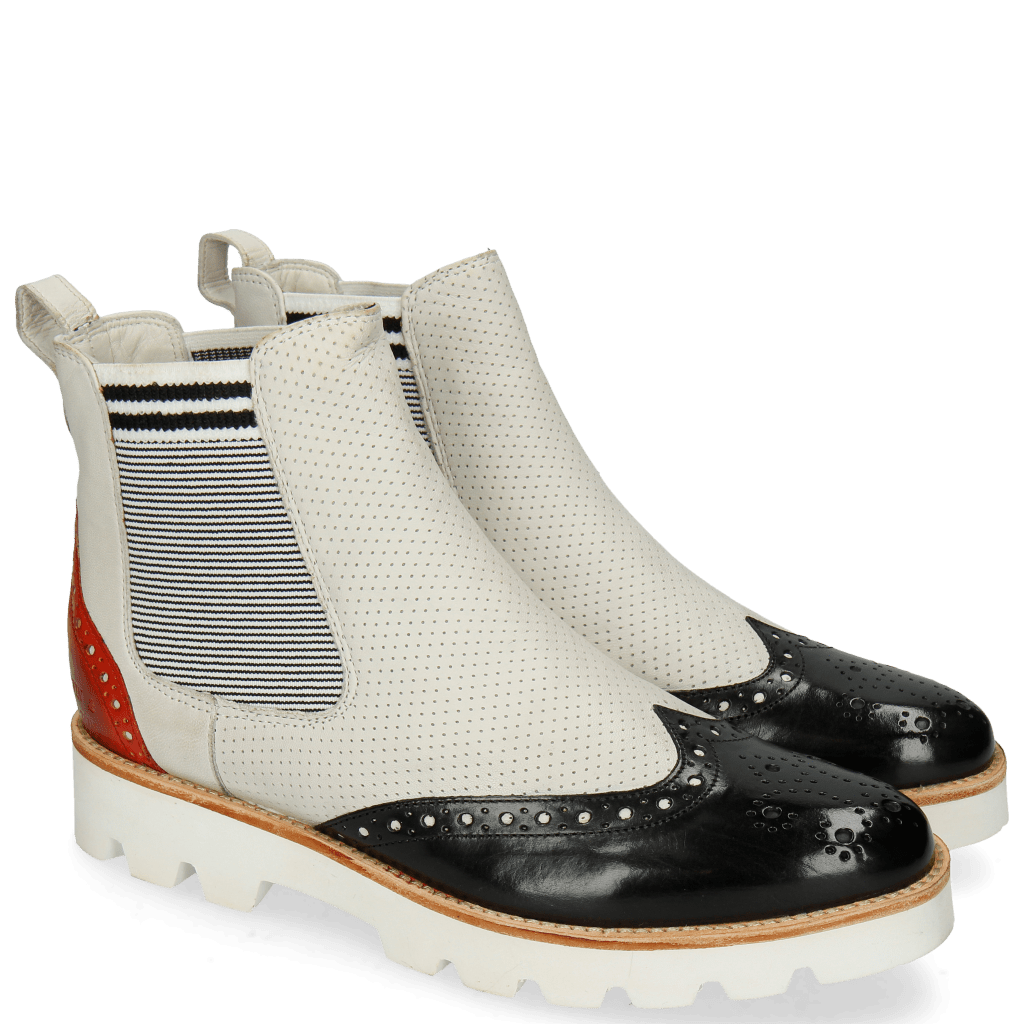 Bottines Selina 29 Black Fiesta Nappa Perfo White Elastic Oxford