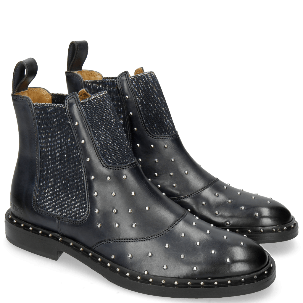 Bottines Sally 111 Navy Rivets Elastic Glitter Navy