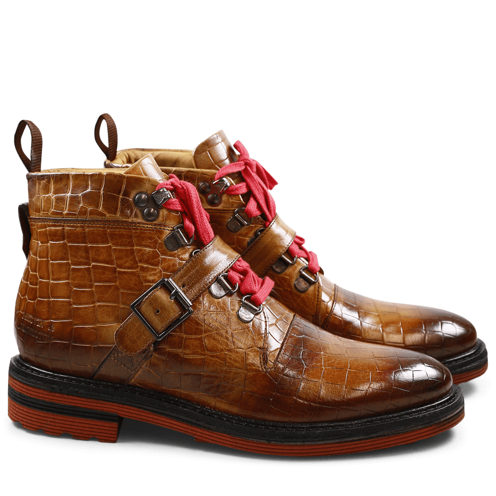 Bottines Amelie 22 Crock Tobacco Laces Red Strap Tobacco